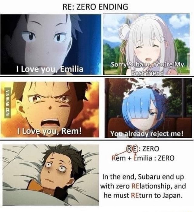 RE: ZERO ENDING RYE): ZERO Emilia ZERO 7 In the end, Subaru end up with  zero RElationship, and he must REturn to Japan. 