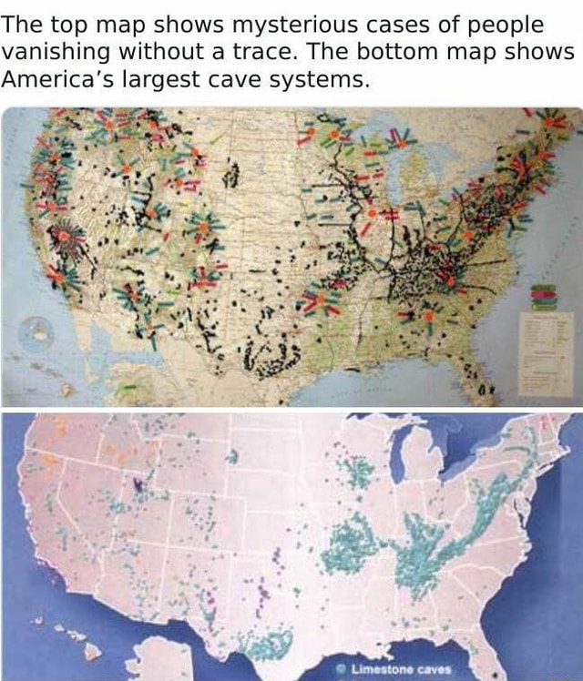 The top map shows mysterious cases of people vanishing without a trace