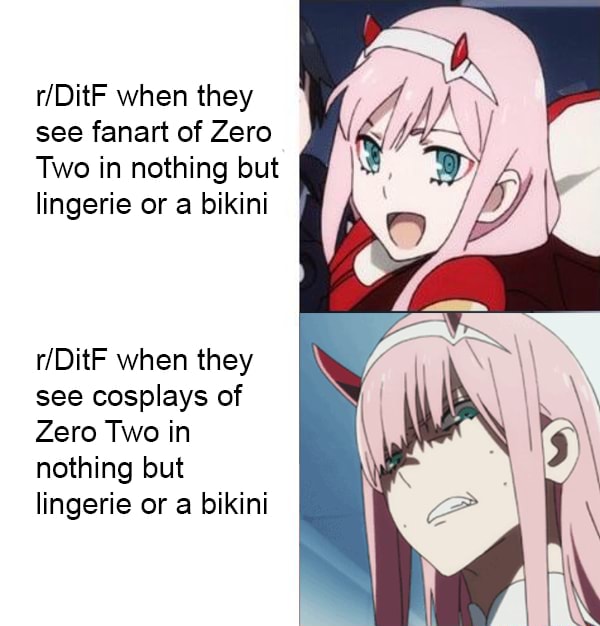 When they see fanart of Zero Two in nothing but lingerie or a bikini ...