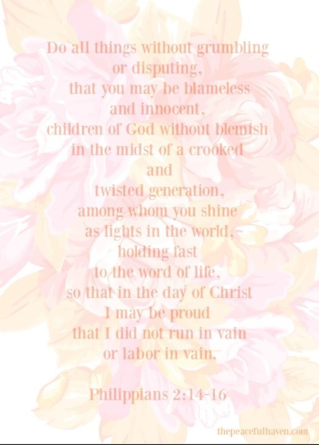 Do all things without grumbling or disputing that you may blameless