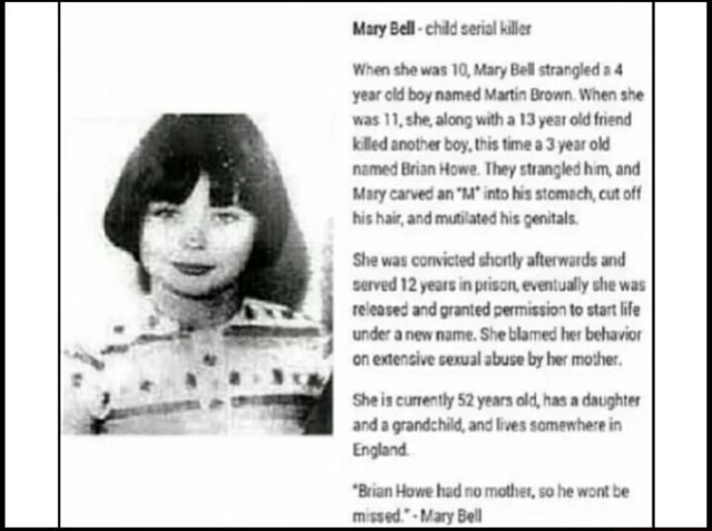 Mary Bell child serial killer When she was 10, Mary Bell strangled 3 4 ...