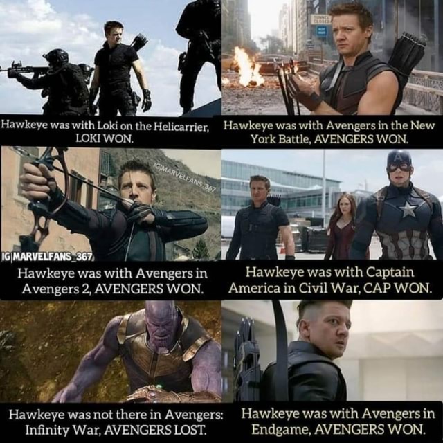 Hawkeye was with Loki on the Helicarrier, Hawkeye was with Avengers in ...