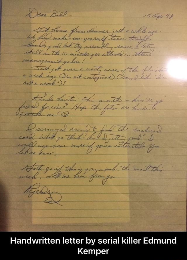 Handwritten letter by serial killer Edmund Kemper - Handwritten letter ...