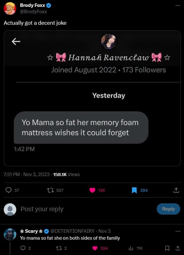 83 Brady Foxx BrodyFoxx Actually got a decent joke Hannah Ravenctaw