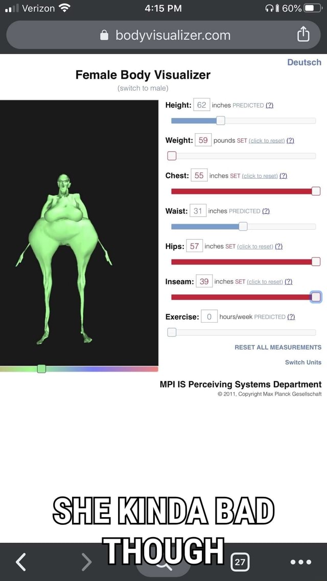 Female Body Visualizer (switch to male) Height I 62