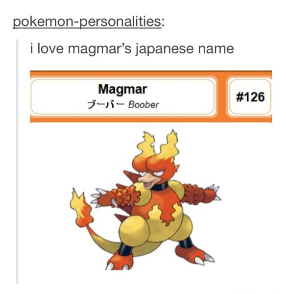 Pokemon Personalities I Love Magmar S Japanese Name Boober