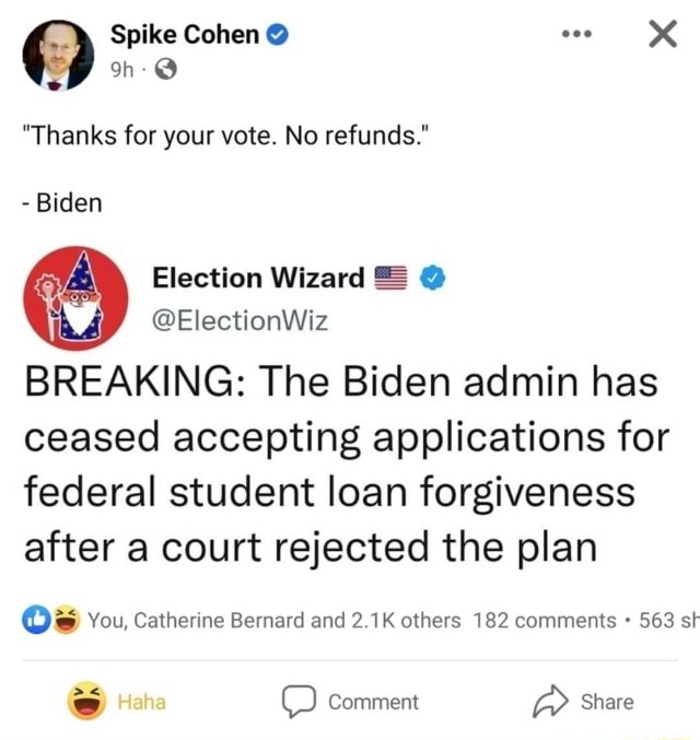 Spike Cohen "Thanks for your vote. No refunds." Election Wizard Election Wiz Biden BREAKING