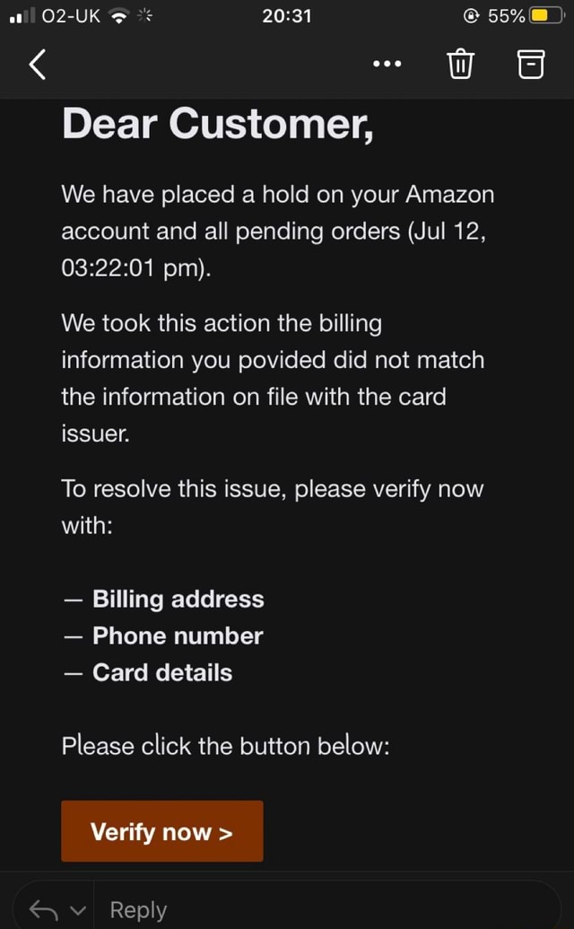 Dear Customer, We have placed a hold on your Amazon account and all