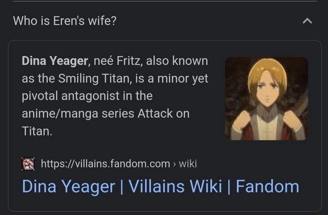 Google QAL Glimages News Videos Maps Dina Yeager, ne Fritz, also known as  the Smiling Titan