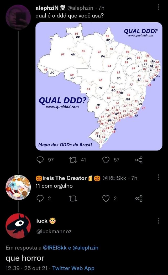 AlephziN Qalephzin qual é o ddd que você usa? QUAL DDD? QUAL DDD?) com Mapa dos DDDs do Brasil