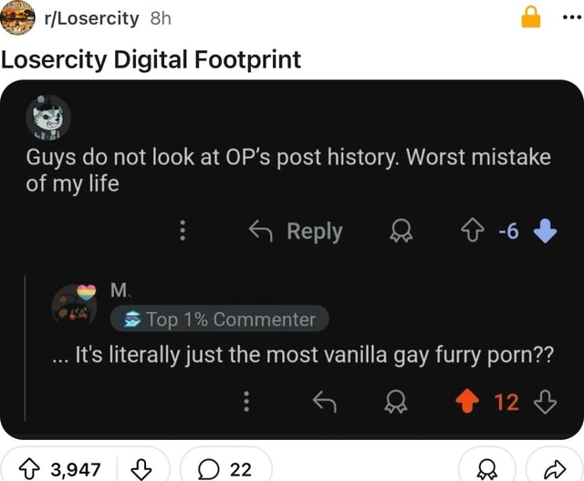 Losercity Digital Footprint Guys do not look at OP's post history