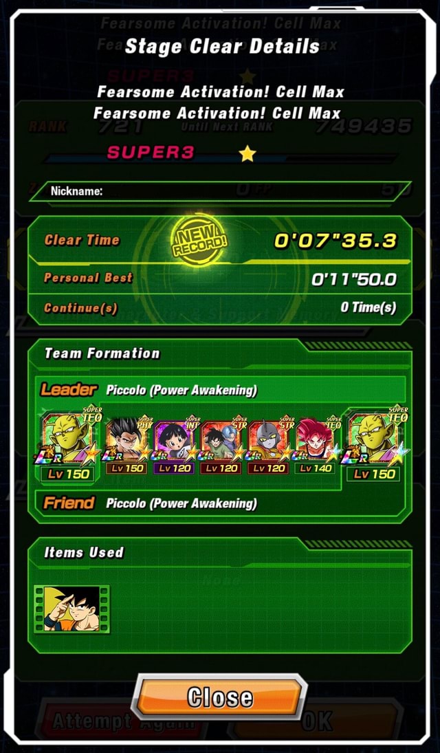 Stage Clear Details Fearsome Activation! Cell Max Fearsome Activation