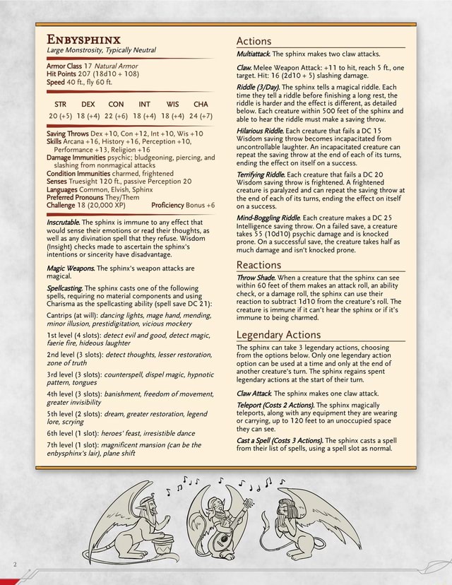 Enbysphinx, the NonBinary Sphinx, including Stat Block and Lore (5e