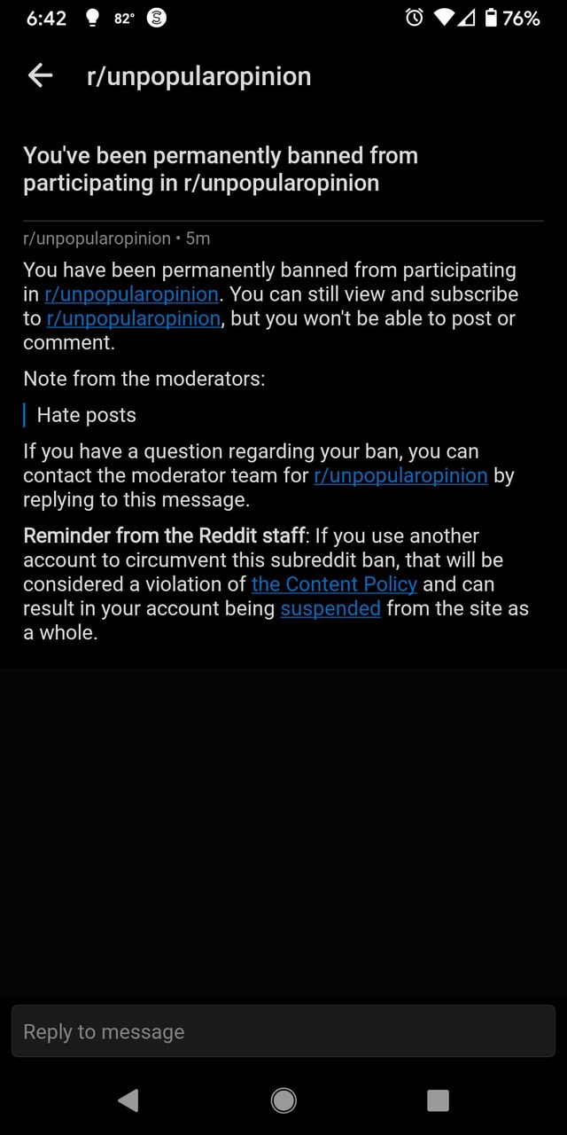 76% You've been permanently banned from participating in You have been ...