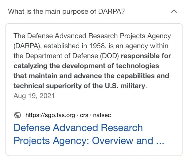 What is the main purpose of DARPA? The Defense Advanced Research ...