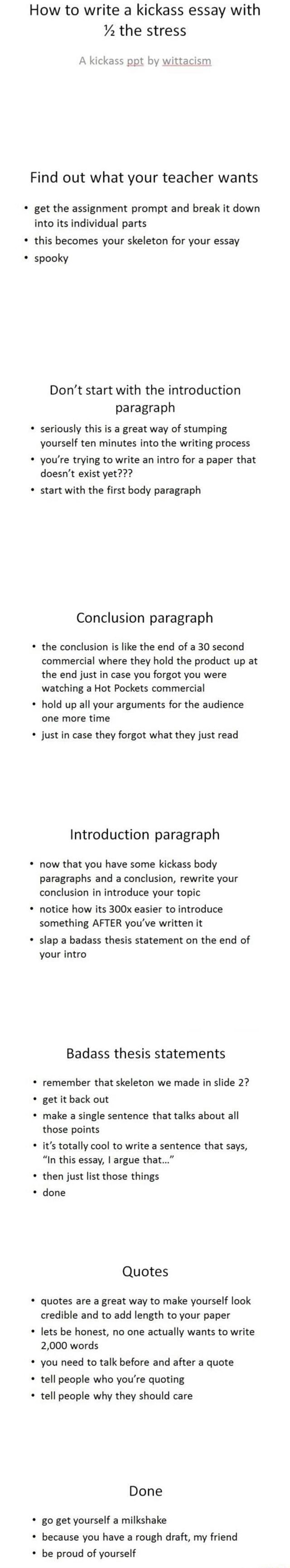 How to write a kickass essay with 10/z the stress A kickass ppt by