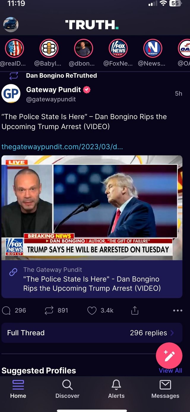 "TRUTH. G realD... Babyl... dbon... FoxNe... News... O/ Dan