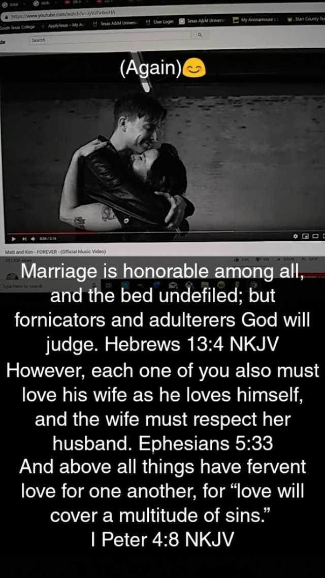 Marriage is honorable among all, and the bed undefiled; but fornicators