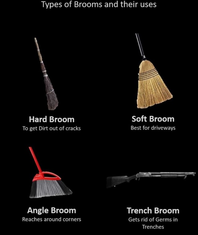 Types of Brooms and their uses Hard Broom Soft Broom To get Dirt out of