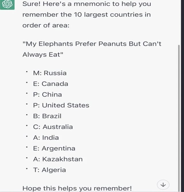 Sure Here S A Mnemonic To Help You Remember The 10 Largest Countries Sure Here S A Mnemonic To Help You Remember The 10 Largest Countries