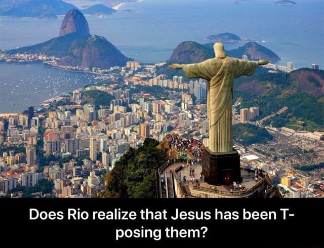 Jesus from Świebodzin uses the T-pose to assert his domination over Jesus  from Rio, from whom he is 3 meters taller : r/dankmemes