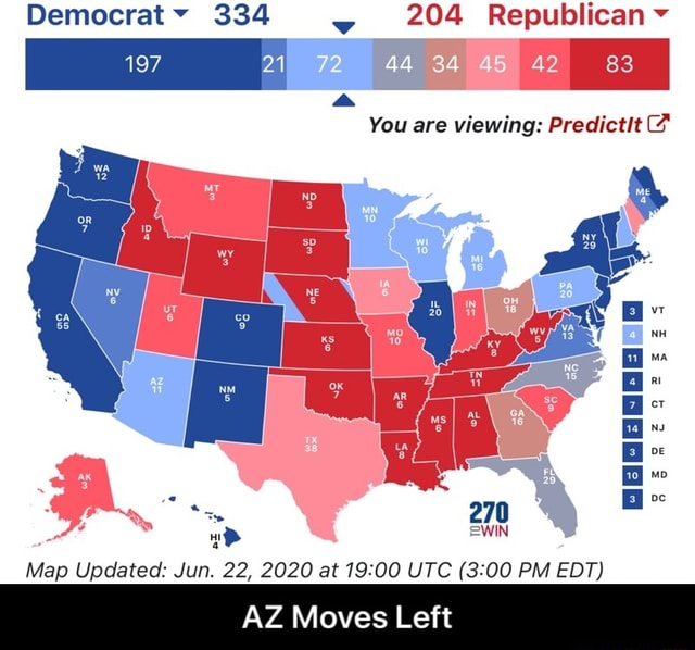 Democrat 334 y 204 Republican a You are viewing: Predictit 4 Map ...