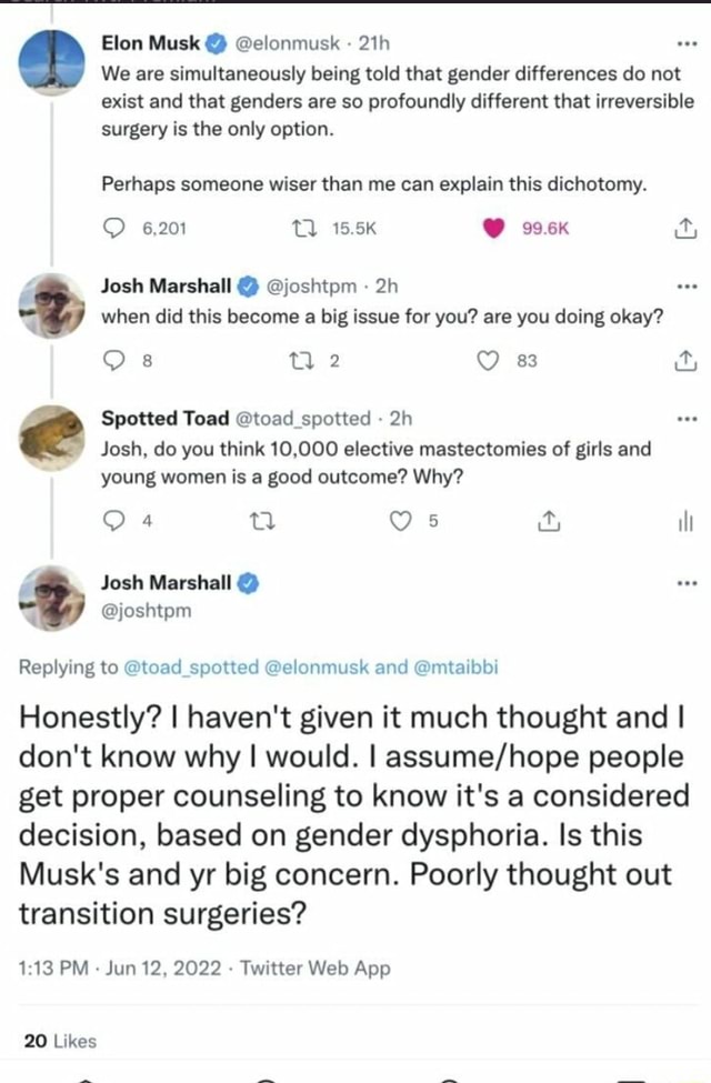 Lon Musk elonmusk We Are Simultaneously Being Told That Gender