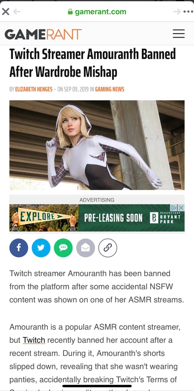 GAMERANT Twitch Streamer Amouranth Banned After Wardrobe Mishap BV ...