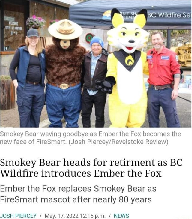 Smokey Bear waving goodbye as Ember the Fox becomes the new face of ...