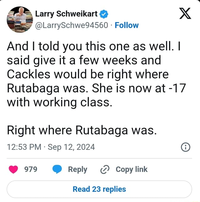 Larry Schweikart @ XX @LarrySchwe94560 - Follow And I told you this one ...