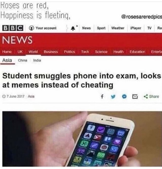 At memes instead of cheating Student smuggles phone into exam, looks ...