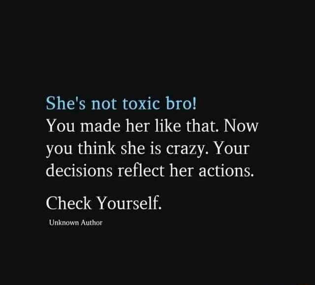 She's not toxic bro! You made her like that. Now you think she is crazy