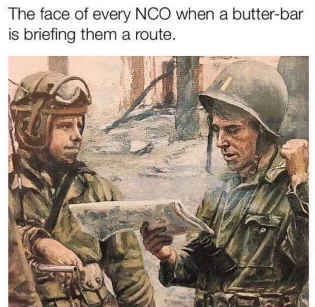 The face of every NCO when a butterbar is briefing them a route. iFunny