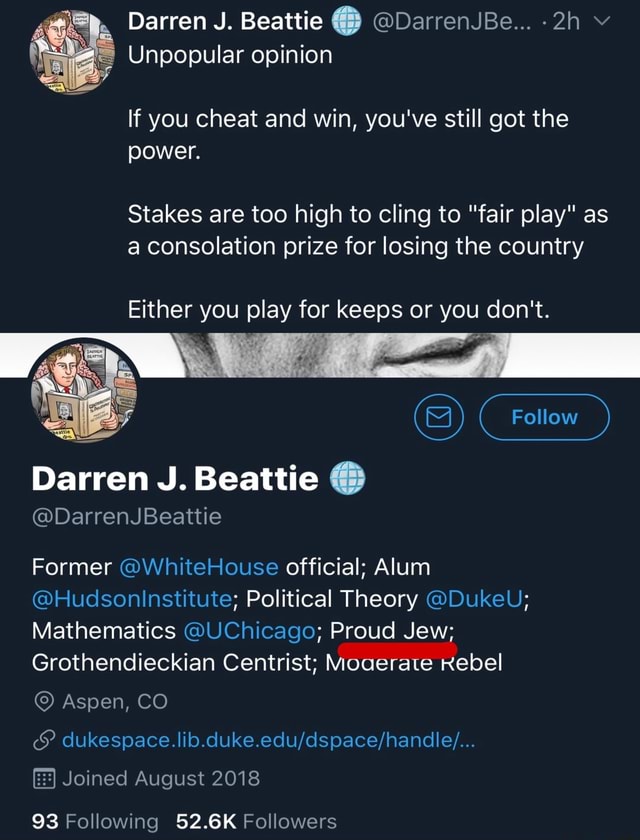 Darren J Beattie Darrenjbe V Unpopular Opinion If You Cheat And Win You Ve Still Got The Power Stakes Are Too High To Cling To Fair Play As A Consolation Prize For