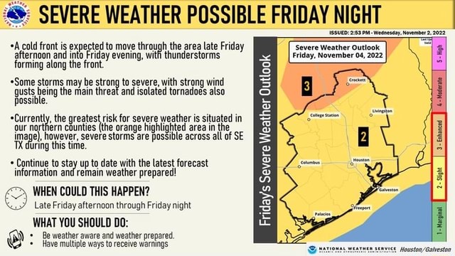 SEVERE WEATHER POSSIBLE FRIDAY NIGHT ISSUED: Wedneseby November2.2022 ...