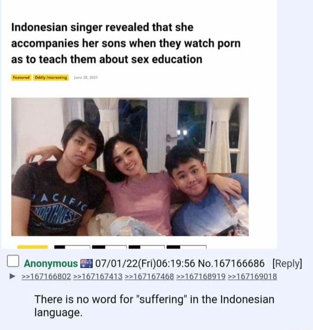 Indonesian Singer Revealed That She Accompanies Her Sons When They Watch Porn As To Teach Them