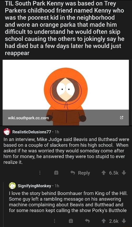 TIL South Park Kenny was based on Trey Parkers childhood friend named
