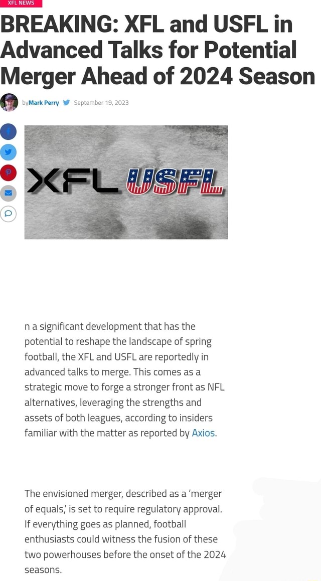 Spring Football Leagues XFL & USFL Reportedly Looking to Merge As