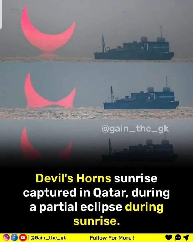 ga Devil's Horns sunrise captured in Qatar, during a partial eclipse