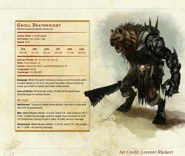 GNOLL DEATHKNIGHT Medium humanoid (gnoll), chaotic evil Armor Class 17 ...