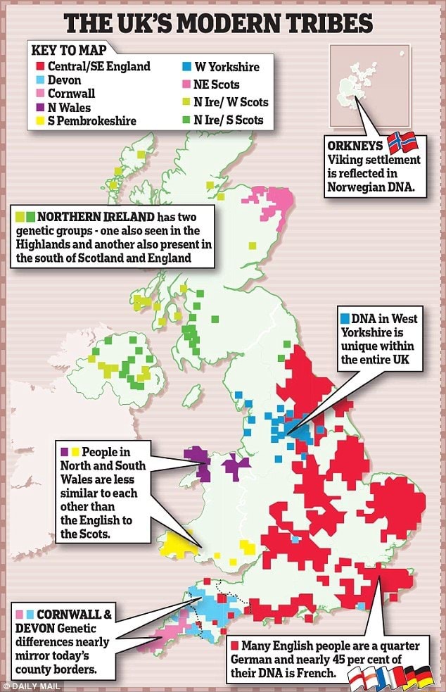 THE UK'S MODERN TRIBES KEY TO MAP England W Yorkshire Devon Cornwall NE