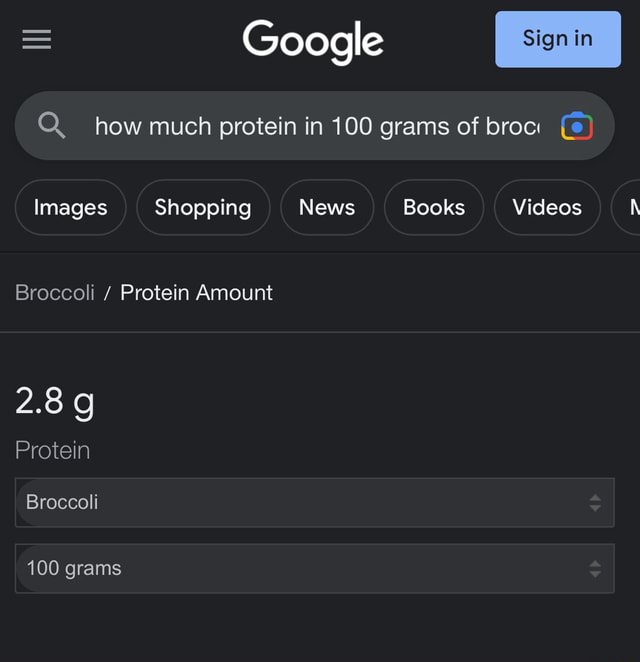 = Google how much protein in 100 grams of broc Images Shopping News
