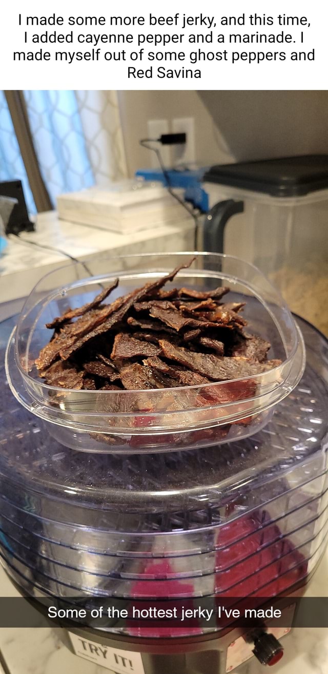 I made some more beef jerky, and this time, I added cayenne pepper and