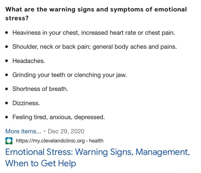 What are the warning signs and symptoms of emotional stress? Heaviness in your chest, increased
