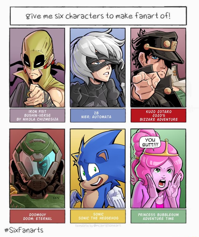 #fanart challenge - give me six characters to make fanart of! - iFunny