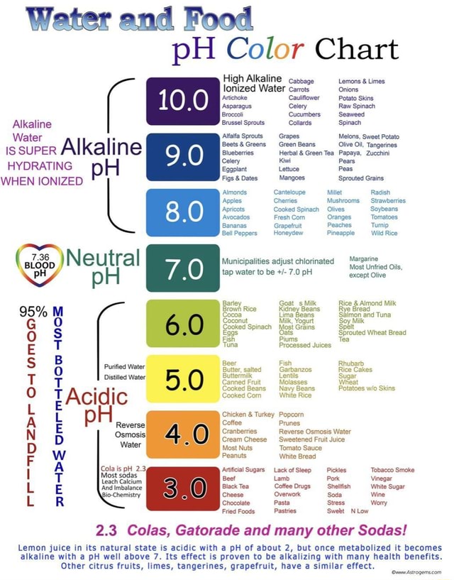 Water and Food pH Color Chart High Alkaline catbage Lemons & Limes ...