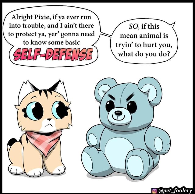 A lesson in selfdefence Pixie and Brutus Alright Pixie, if ya ever