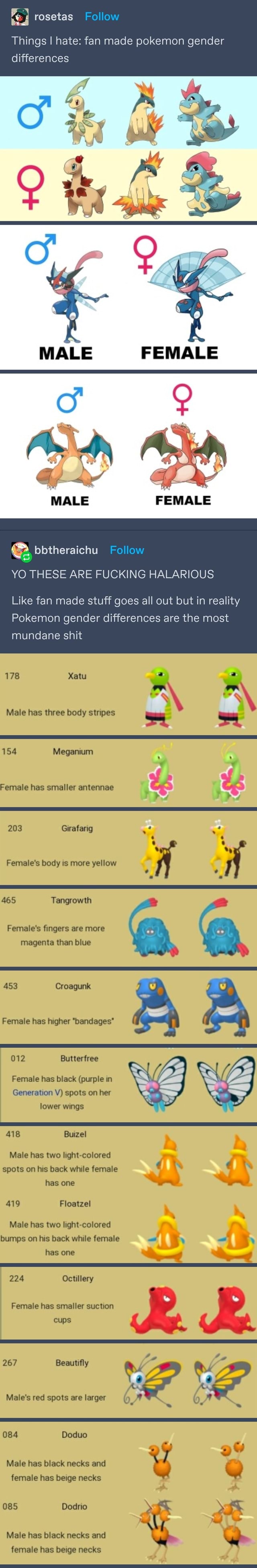 Things I Hate Fan Made Pokemon Gender Differences Male Female C F 7 Male Female Bbtheraichu Yo 7031