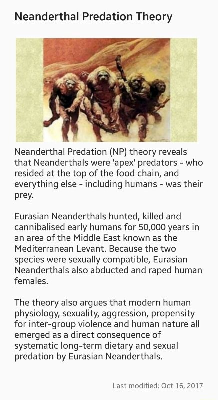 Neanderthal Predation Theory Neanderthal Predation (NP) theory reveals ...