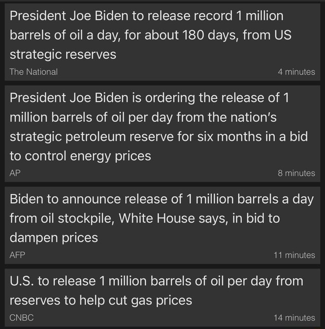 President Joe Biden To Release Record 1 Million Barrels Of Oil A Day ...